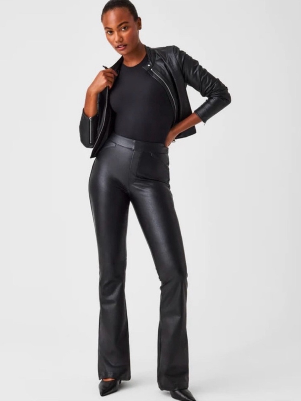 SPANX Faux Leather Flare Pants Size1X Black Stretch NWOT